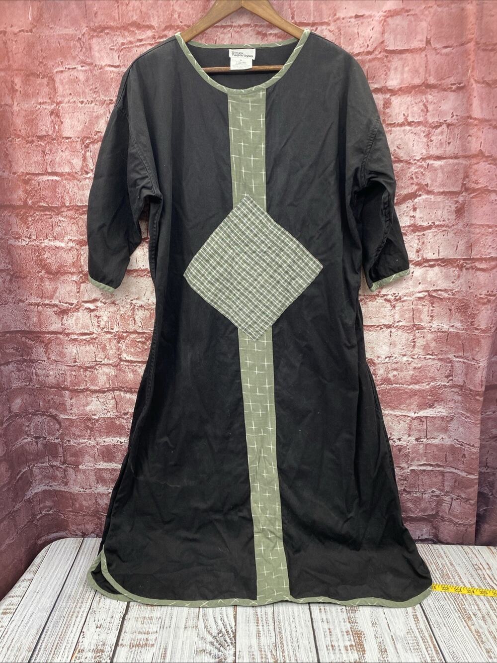Vintage 100% Cotton IKAT Fabric Kraftan Dress, Robe by Bingo Asparagus Size M